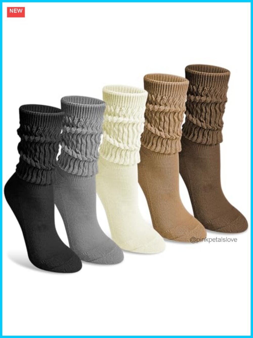 5 Pairs Slouchy Socks Women Cotton Blend Scrunch Crew Boot Calf Socks